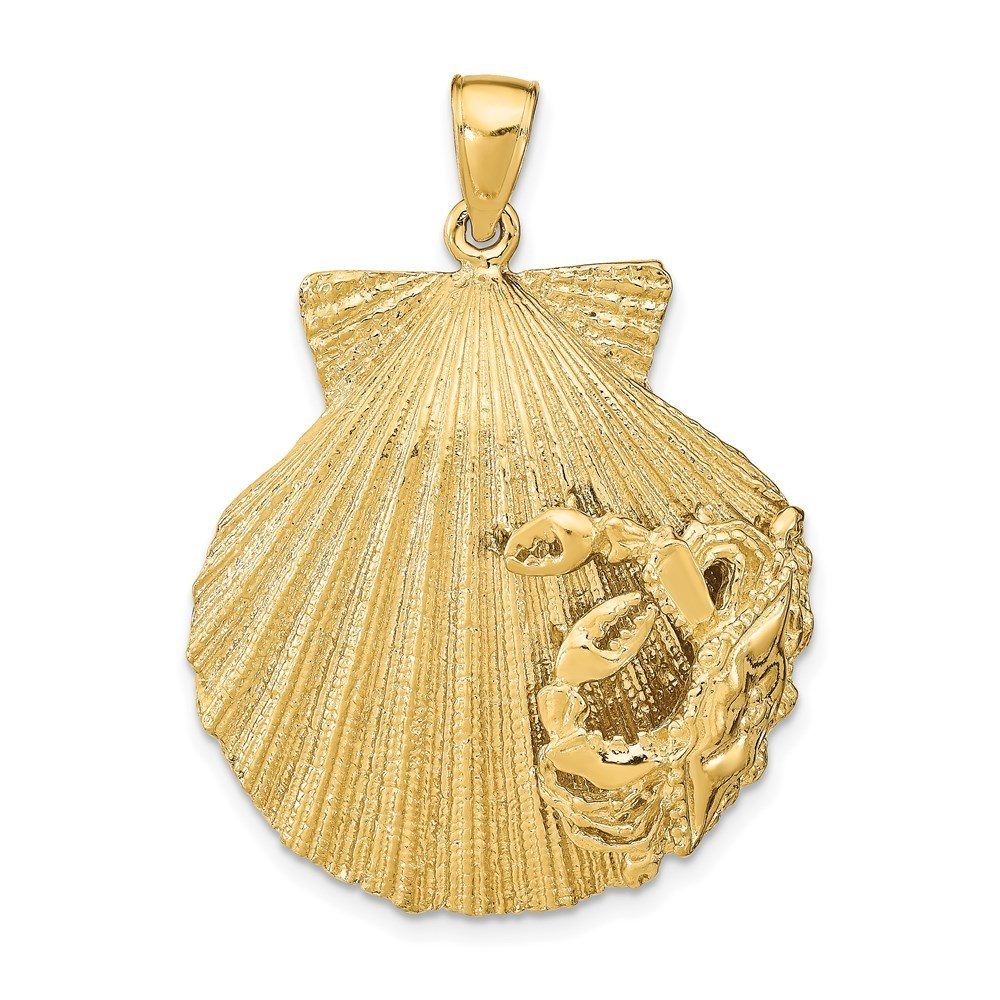Million Charms 14k Yellow Gold Scallop Shell with Crab Necklace Charm Pendant